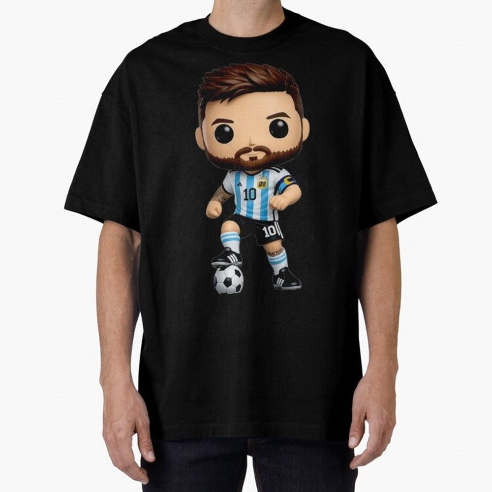Lionel Messi Figurine Oversized T-Shirt Celebrate the Road through FIFA World Cup 2026 Group Stage Spirit, Centered on Portugal, Spain and Germany, Haaland, Goal Celebration Energy, Supporter Heritage, Football Icons and Worldwide Tournament Joy;