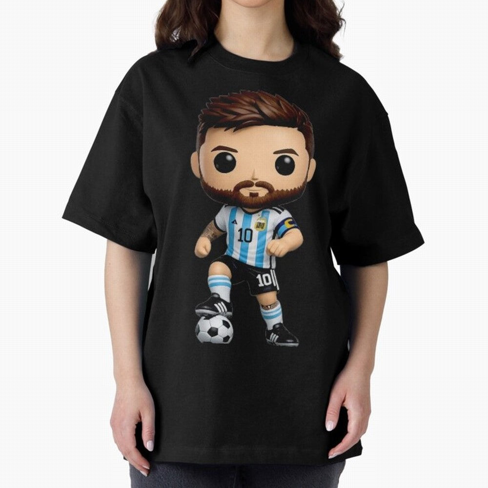 Lionel Messi Figurine Oversized T-Shirt Celebrate the Road through FIFA World Cup 2026 Group Stage Spirit, Centered on Portugal, Spain and Germany, Haaland, Goal Celebration Energy, Supporter Heritage, Football Icons and Worldwide Tournament Joy;