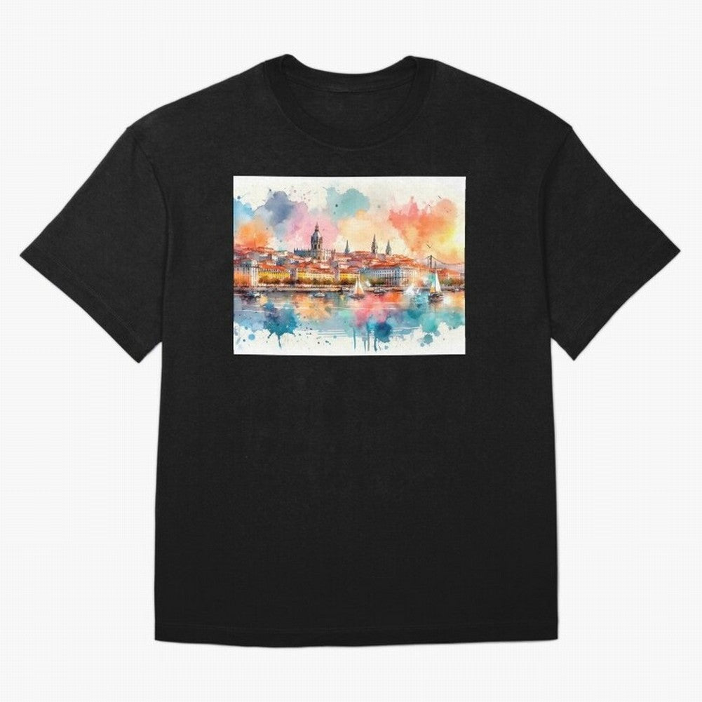 Lisbon cityscape with sailboats Oversized T-Shirt Carry National Pride through FIFA World Cup 2026 USA Canada Mexico Spirit, Inspired by Germany, Mbappe and Neymar, Game Day Rituals, Football Legends, Country Pride and the Road to the Final; Ideal