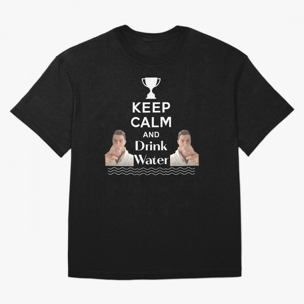 Keep Calm and Drink Water - Cristiano Ronaldo Oversized T-Shirt Stand Out with Spirit from Global Football Passion for FIFA World Cup 2026 USA Canada Mexico, Capturing Messi and Cristiano Ronaldo, England, Vintage Soccer Flavor, Modern Football