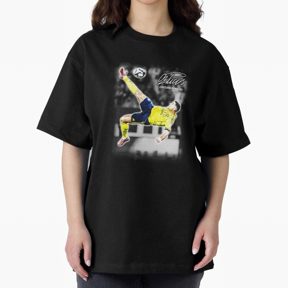 Cristiano Ronaldo Bicycle Kick Oversized T-Shirt Unlock Global Football Passion for FIFA World Cup 2026 Group Stage, Highlighting CR7 and Messi, France and Portugal, Classic Soccer Heritage, Championship Pressure, Fan Loyalty and International