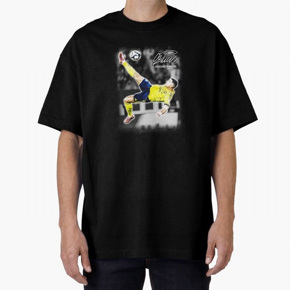 Cristiano Ronaldo Bicycle Kick Oversized T-Shirt Unlock Global Football Passion for FIFA World Cup 2026 Group Stage, Highlighting CR7 and Messi, France and Portugal, Classic Soccer Heritage, Championship Pressure, Fan Loyalty and International