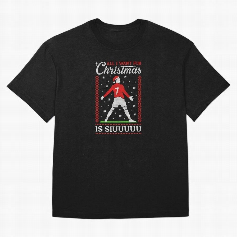 All I Want For Christmas Is Siuu Funny Christmas Festive Knitted Oversized T-Shirt Fuel Your Fan Pride for the FIFA World Cup 2026 USA Canada Mexico Journey through Messi, Neymar and Mbappe Highlights, Brazil, Portugal and Argentina Pride, Football