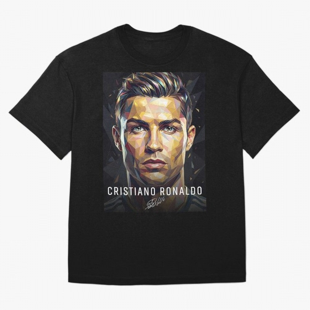 Cristiano Ronaldo Geometric Low Poly Soccer Legend Oversized T-Shirt Join Supporters Worldwide for FIFA World Cup 2026 USA Canada Mexico for Fans of Mbappe and Neymar and Brazil, Portugal and Argentina, Bringing Champion Mindset, Group Stage Buzz,