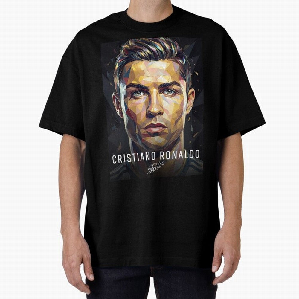 Cristiano Ronaldo Geometric Low Poly Soccer Legend Oversized T-Shirt Join Supporters Worldwide for FIFA World Cup 2026 USA Canada Mexico for Fans of Mbappe and Neymar and Brazil, Portugal and Argentina, Bringing Champion Mindset, Group Stage Buzz,