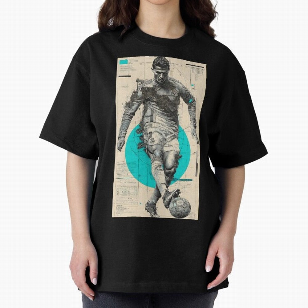 Futuristic Cristiano Ronaldo Illustration ¨C Cyber-Tech Football Art Oversized T-Shirt Support Iconic Players in the FIFA World Cup 2026 Journey through CR7 and Messi Highlights, England and Germany Pride, Global Supporter Spirit, Legendary Goals,
