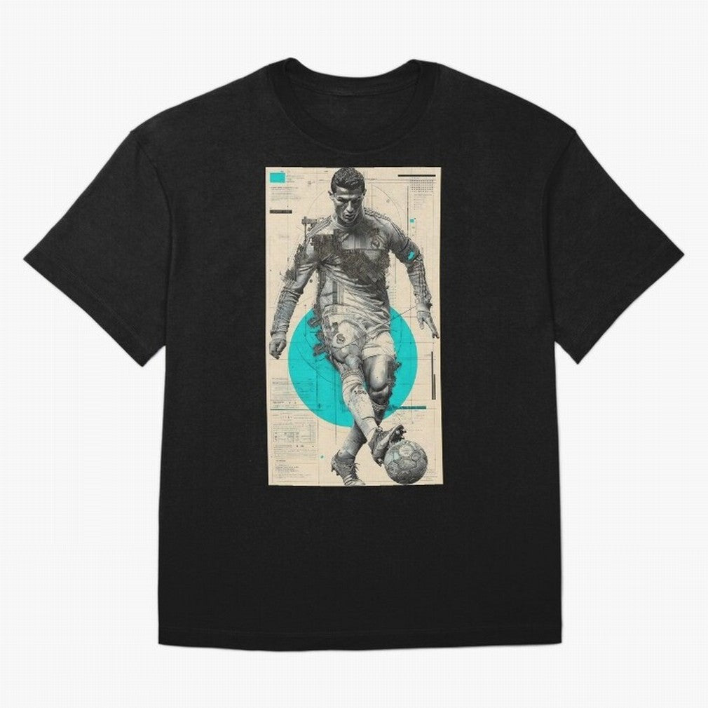 Futuristic Cristiano Ronaldo Illustration ¨C Cyber-Tech Football Art Oversized T-Shirt Support Iconic Players in the FIFA World Cup 2026 Journey through CR7 and Messi Highlights, England and Germany Pride, Global Supporter Spirit, Legendary Goals,