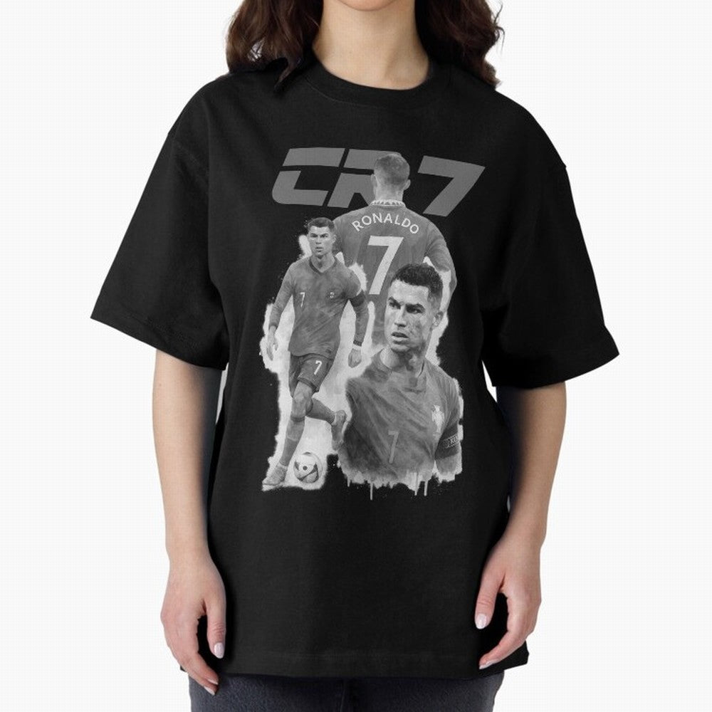 CR7 Cristiano Ronaldo illustration ink black white watercolour Oversized T-Shirt Carry the Dream of FIFA World Cup 2026 Spirit, Capturing England, Messi and Cristiano Ronaldo, Fan Favorite Moments, National Team Passion, Big Match Drama and Soccer