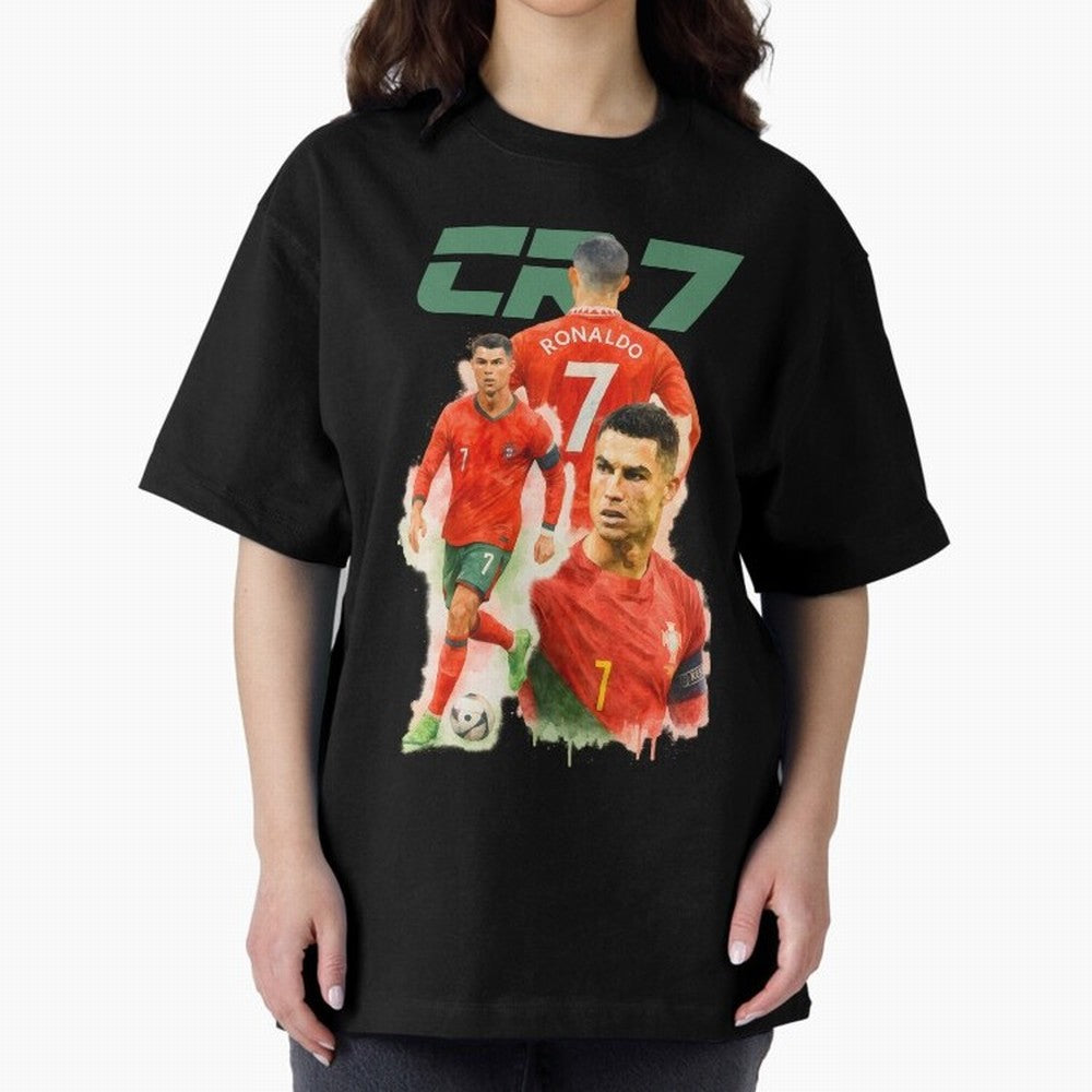 CR7 Cristiano Ronaldo illustration watercolour Oversized T-Shirt Embrace Global Football Passion for FIFA World Cup 2026, Capturing Mbappe and Neymar, Brazil, Portugal and Argentina, Retro Football Energy, Iconic Rivalries, Trophy Chase Drama and
