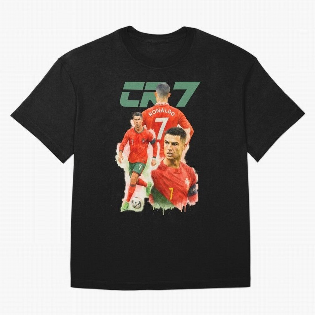 CR7 Cristiano Ronaldo illustration watercolour Oversized T-Shirt Embrace Global Football Passion for FIFA World Cup 2026, Capturing Mbappe and Neymar, Brazil, Portugal and Argentina, Retro Football Energy, Iconic Rivalries, Trophy Chase Drama and