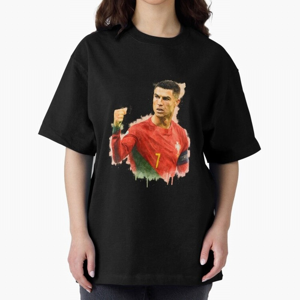 CR7 Cristiano Ronaldo potrait a powerful moment artwork Oversized T-Shirt Bring Match Day Fire to Global Football Passion for FIFA World Cup 2026 Group Stage, Featuring Haaland and Mbappe, Spain, Soccer Culture, Superstar Moments, National Team