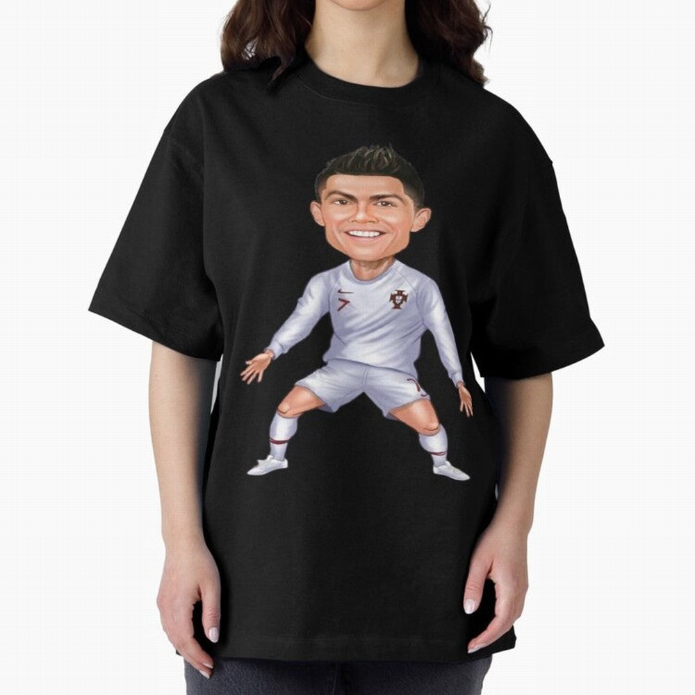 Cristiano Ronaldo Cartoon Oversized T-Shirt Turn Up for Global Football Passion for FIFA World Cup 2026 USA Canada Mexico, Connected to Messi, England, France and Netherlands, Tournament Hype, Historic Matchups, Family Viewing Parties and Global