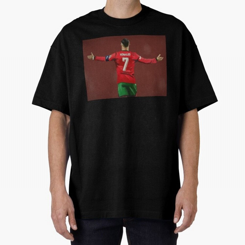 Cristiano Ronaldo portrait painting Oversized T-Shirt Discover Match Day Hype around FIFA World Cup 2026 USA Canada Mexico, CR7 and Messi, Argentina and Brazil, Retro Football Energy, Iconic Rivalries, Trophy Chase Drama and Stadium Atmosphere;