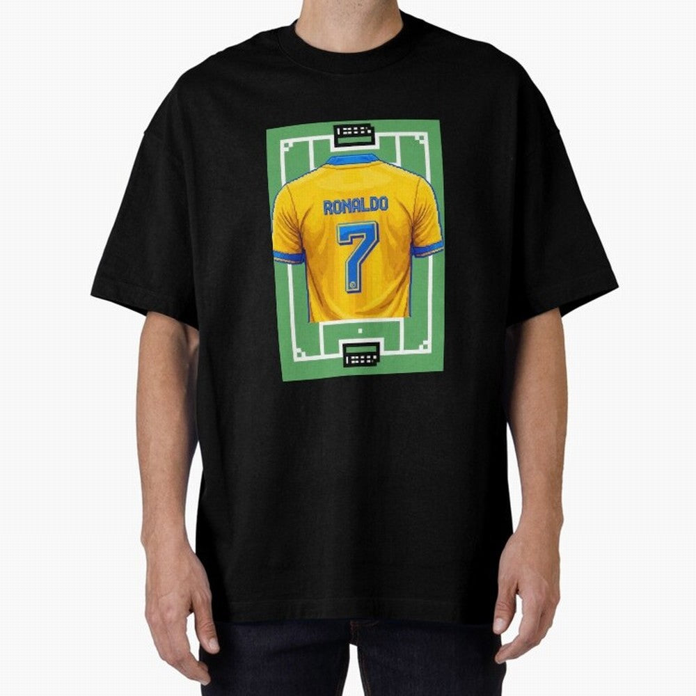 Cristiano Ronaldo Al-Nassr 8-Bit Soccer Football Oversized T-Shirt Celebrate the FIFA World Cup 2026 Group Stage Journey through Haaland Highlights, France Pride, Game Day Rituals, Football Legends, Country Pride and the Road to the Final; Built