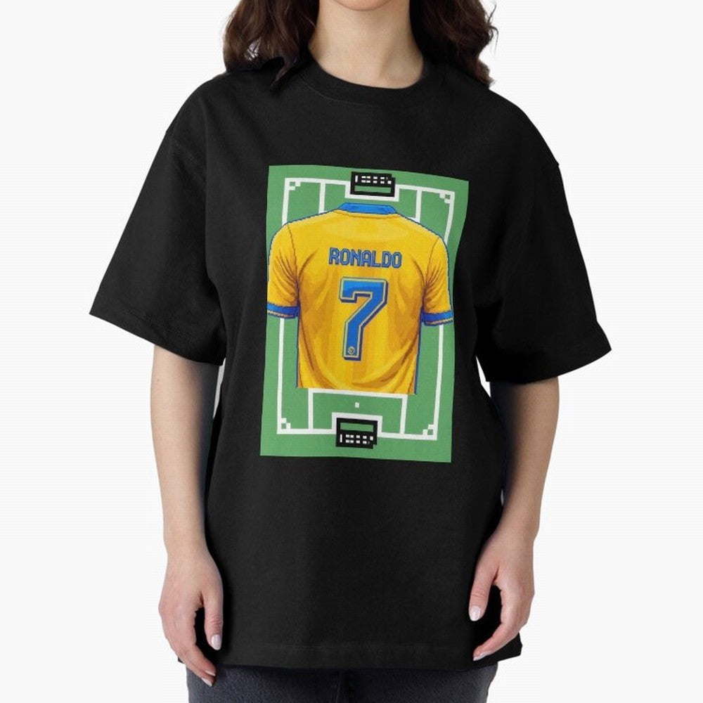 Cristiano Ronaldo Al-Nassr 8-Bit Soccer Football Oversized T-Shirt Celebrate the FIFA World Cup 2026 Group Stage Journey through Haaland Highlights, France Pride, Game Day Rituals, Football Legends, Country Pride and the Road to the Final; Built