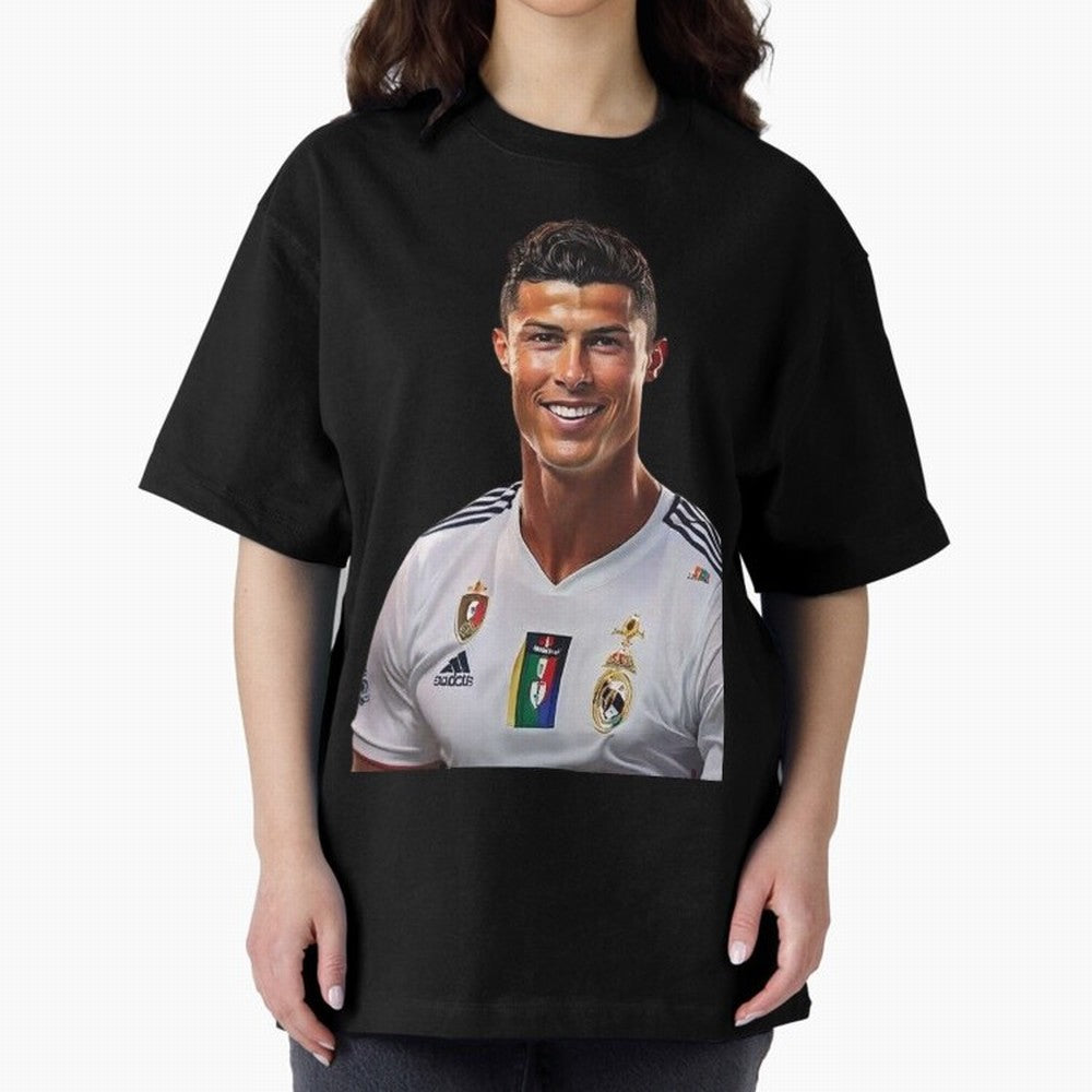 smiling Cristiano Ronaldo Oversized T-Shirt Experience the FIFA World Cup 2026 Group Stage Journey through Messi, Neymar and Mbappe Highlights, Netherlands Pride, Global Supporter Spirit, Legendary Goals, National Colors and Tournament Celebration;