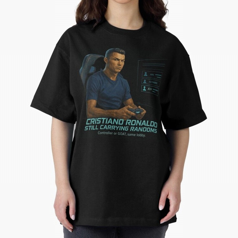 Cristiano Gamer Mode ¡ª Still Carrying Randoms Oversized T-Shirt Treasure FIFA World Cup 2026 Group Stage Connected to Messi, CR7 and Mbappe, Germany Energy, Game Day Rituals, Football Legends, Country Pride and the Road to the Final; Perfect for