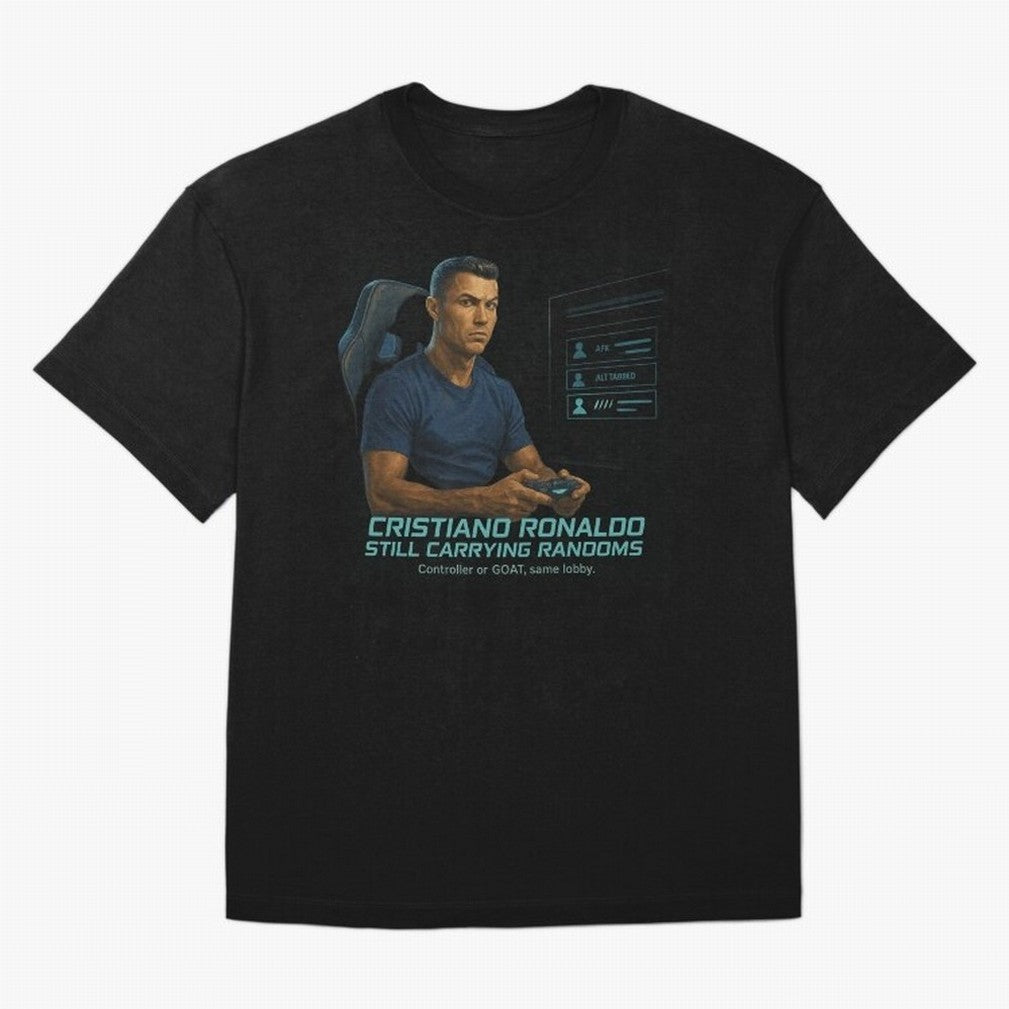 Cristiano Gamer Mode ¡ª Still Carrying Randoms Oversized T-Shirt Treasure FIFA World Cup 2026 Group Stage Connected to Messi, CR7 and Mbappe, Germany Energy, Game Day Rituals, Football Legends, Country Pride and the Road to the Final; Perfect for