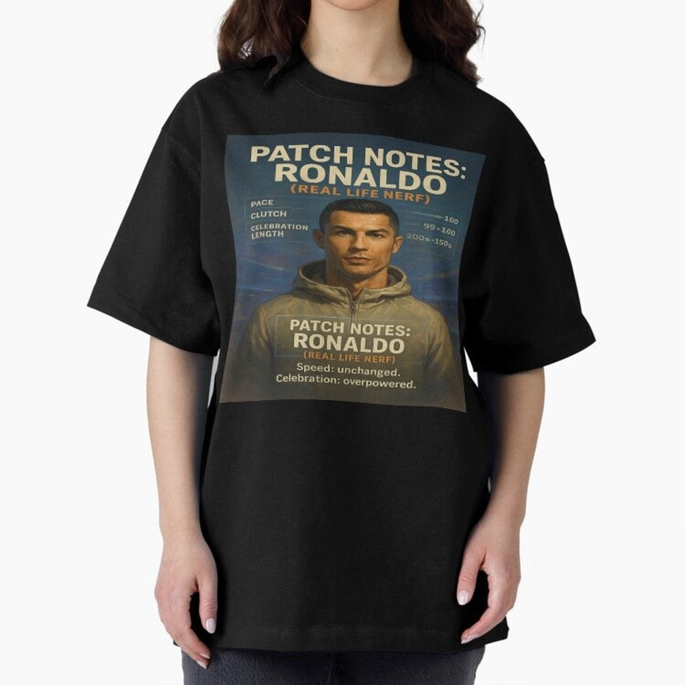Patch Notes Cristiano Ronaldo ¡ª Real Life Nerf Football Gamer Oversized T-Shirt Live for the Drama of FIFA World Cup 2026 USA Canada Mexico for Fans of Mbappe and Neymar and England and Germany, Bringing Soccer Culture, Superstar Moments, National