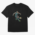 Cyberpunk Cristiano Ronaldo: Futuristic CR7 Kicking Glowing Soccer Ball Fan Art Oversized T-Shirt Honor the Beautiful Game during Global Football Passion for FIFA World Cup 2026, Inspired by Haaland and Mbappe, Portugal, Worldwide Fan Energy,
