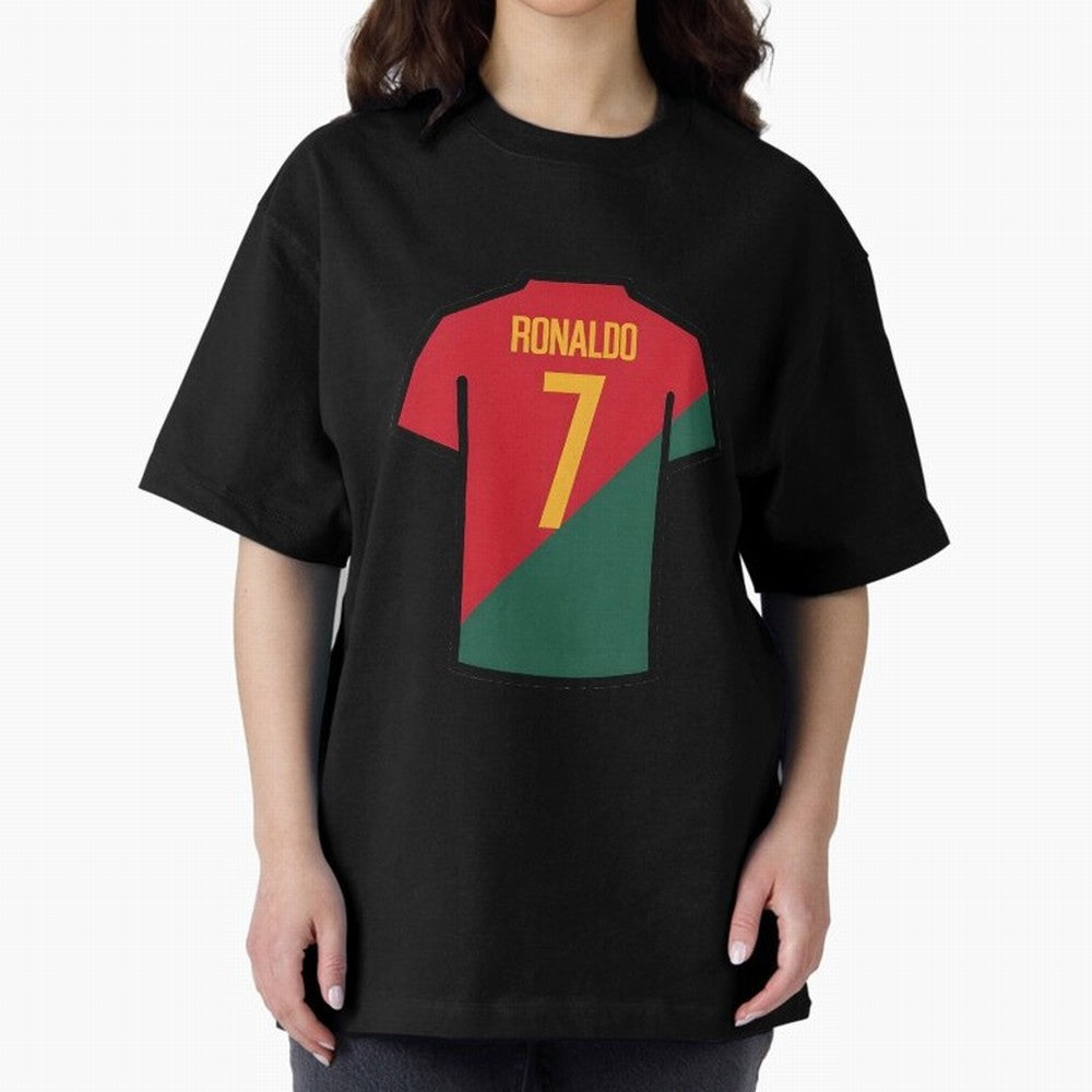 Ronaldo Portugal Jersey Oversized T-Shirt Support FIFA World Cup 2026 Group Stage Celebrating Messi and Cristiano Ronaldo, England and Germany Energy, Sports Nostalgia, International Competition, Famous Players and Unforgettable Victories; Perfect