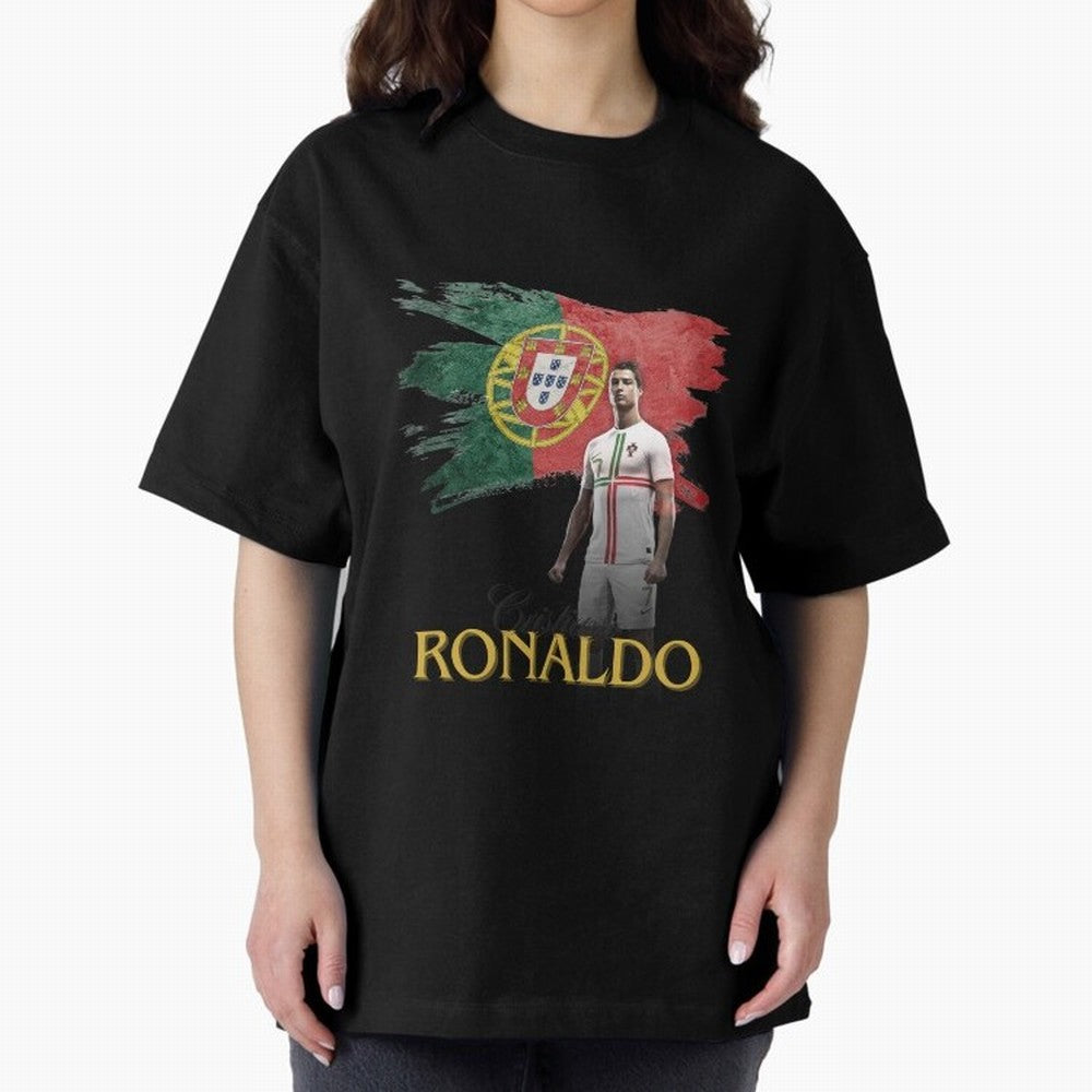 Cristiano Ronaldo - Portugal Flag Tribute (SIUUU!) Oversized T-Shirt Remember FIFA World Cup 2026 Highlighting CR7, Portugal Energy, Worldwide Fan Energy, Dramatic Goals, Stadium Lights and Championship Celebrations; Made for Collectors Who Enjoy