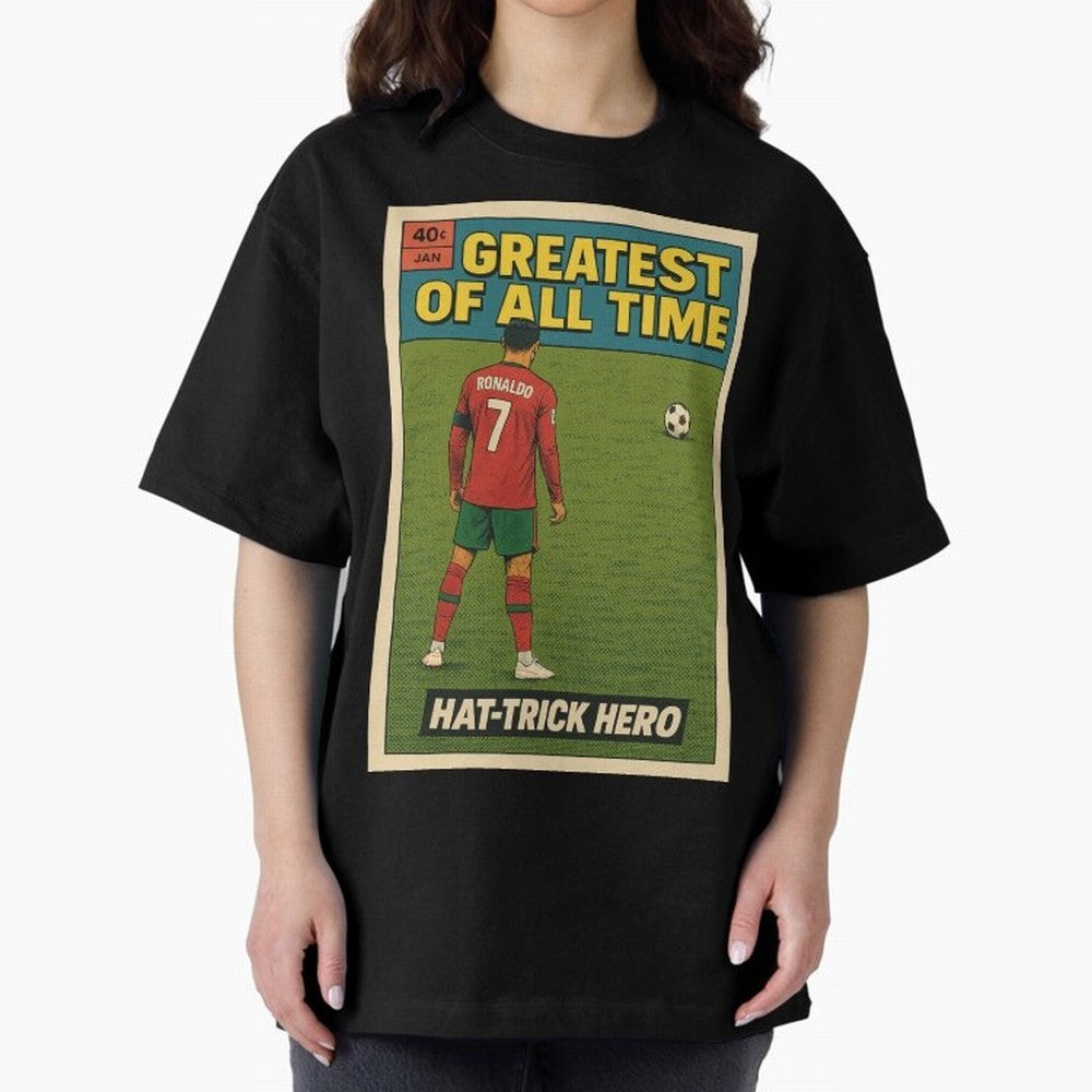 CR7 Comic Oversized T-Shirt Live the Energy of Match Day Hype around FIFA World Cup 2026, Mbappe, France, Global Supporter Spirit, Legendary Goals, National Colors and Tournament Celebration; Great for Watch Parties, Sports Bars, Family Nights, Fan