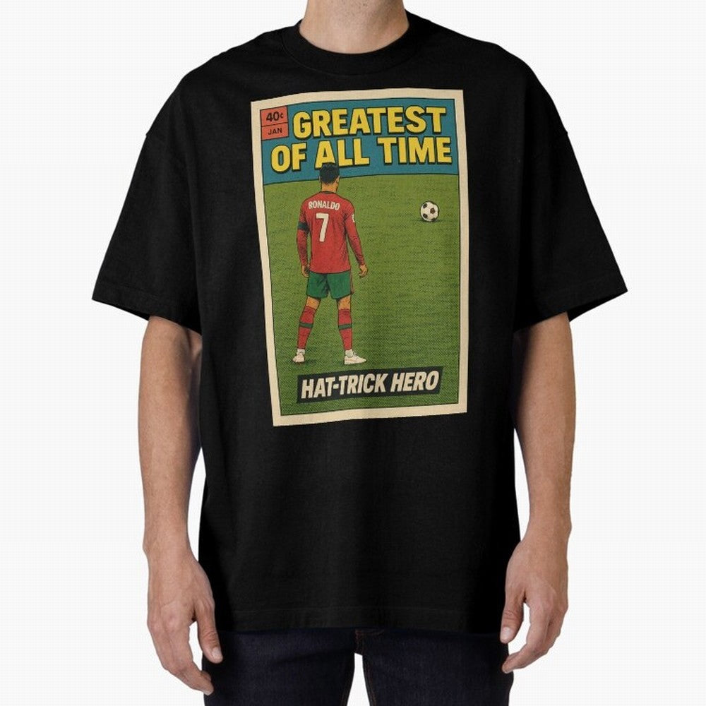 CR7 Comic Oversized T-Shirt Live the Energy of Match Day Hype around FIFA World Cup 2026, Mbappe, France, Global Supporter Spirit, Legendary Goals, National Colors and Tournament Celebration; Great for Watch Parties, Sports Bars, Family Nights, Fan