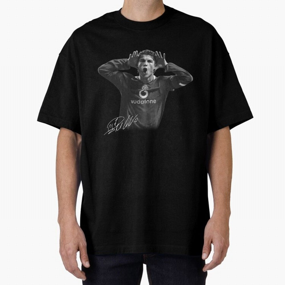 Black and White Cristiano Ronaldo T-Shirt Young Manchester Ronaldo - Celebration Oversized T-Shirt Celebrate Every Goal in FIFA World Cup 2026 USA Canada Mexico Spirit, Celebrating England, Cristiano Ronaldo, Stadium Memories, Football Loyalty,