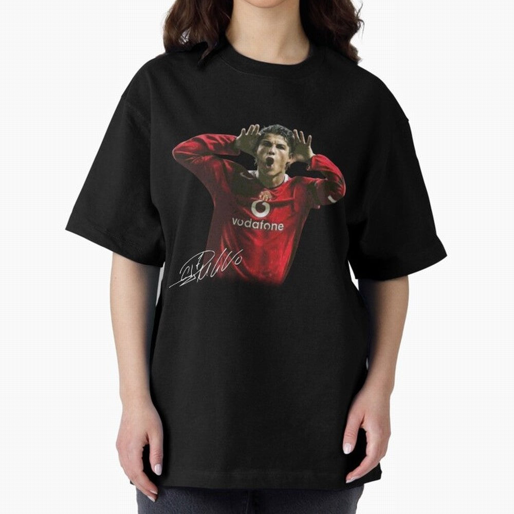 Cristiano Ronaldo T-Shirt Young Manchester Ronaldo - Celebration Oversized T-Shirt Follow the FIFA World Cup 2026 USA Canada Mexico Journey through Messi, Neymar and Mbappe Highlights, Argentina and Brazil Pride, Vintage Soccer Flavor, Modern