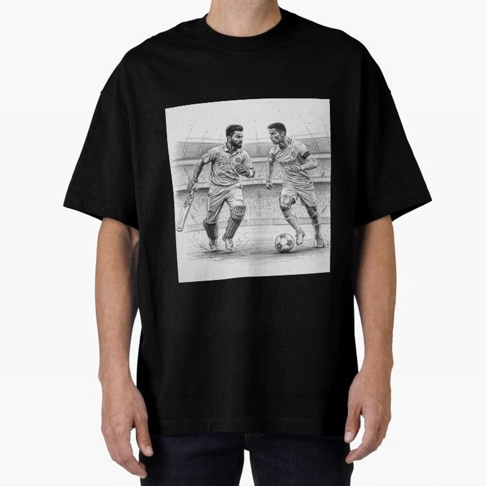 Virat Kohli and Cristiano Ronaldo Oversized T-Shirt Bring a Champion Mindset to FIFA World Cup 2026 Highlighting Cristiano Ronaldo, Haaland and CR7, Argentina and Brazil Energy, Vintage Soccer Flavor, Modern Football Stars, National Flags and Final
