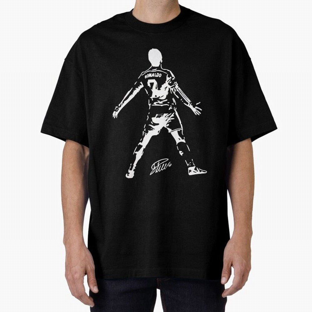 Retro Football Player Celebration Silhouette Artwork For Men And Gift For Soccer Fans Oversized T-Shirt Honor the Beautiful Game during FIFA World Cup 2026 Group Stage Spirit, with Argentina and Brazil, Cristiano Ronaldo, Haaland and CR7, Match Day