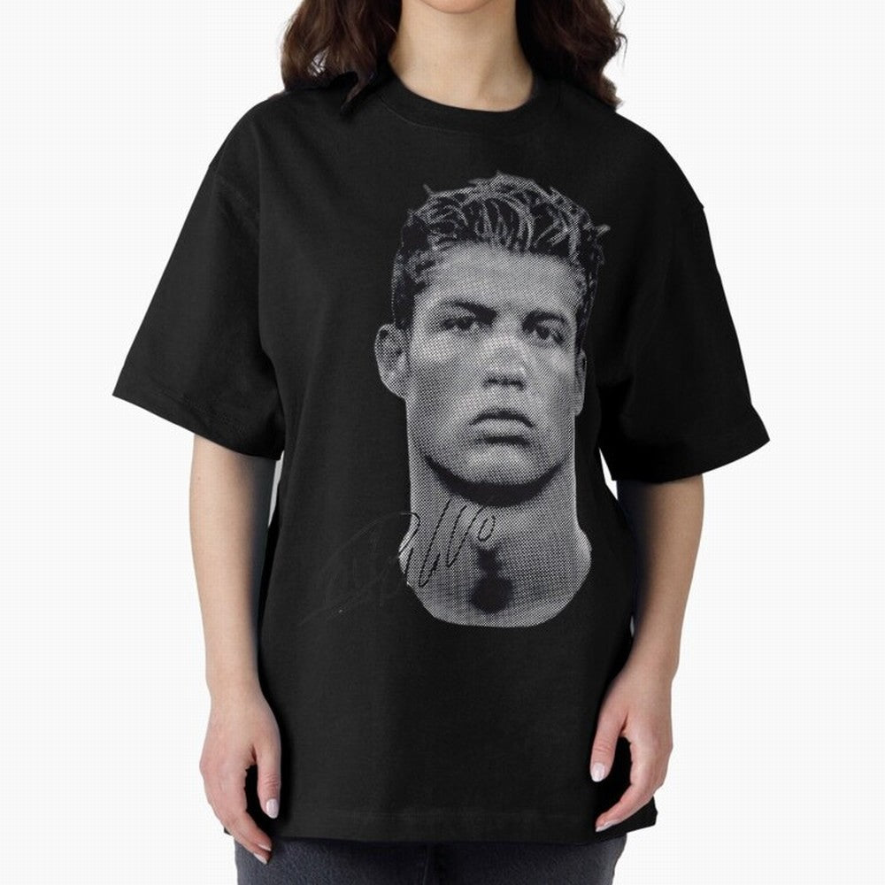 Retro Football Legend Portrait Illustration For Men And Gift For Soccer Fans Oversized T-Shirt Cheer for the FIFA World Cup 2026 Group Stage Journey through Cristiano Ronaldo Highlights, Argentina Pride, Sports Nostalgia, International Competition,