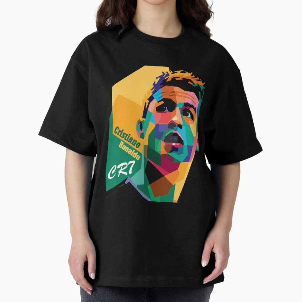 CR7 Pop Art Cristiano Ronaldo Design For Football Fans Gift For Soccer Lovers Oversized T-Shirt Celebrate Football Dreams Across FIFA World Cup 2026 Group Stage Featuring Haaland and Mbappe, Argentina, France and Brazil Energy, Soccer Culture,