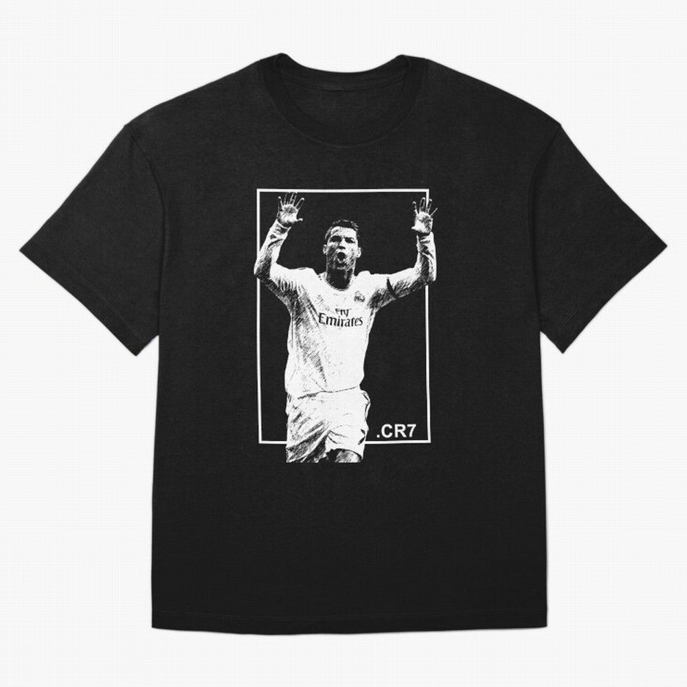 Cristiano Ronaldo CR7 in Black and White Design Oversized T-Shirt Join Match Day Hype around FIFA World Cup 2026, Haaland and Mbappe, England, Championship Spirit, Famous Goals, Roaring Crowds and International Football Unity; Built for Supporters