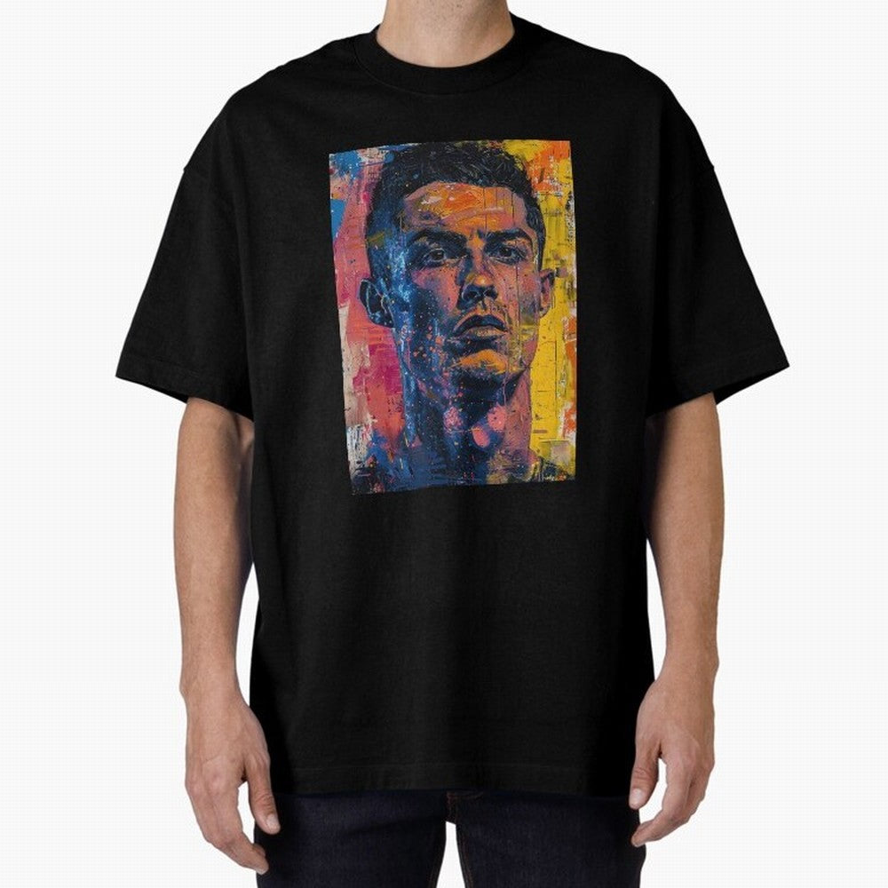 Cristiano Ronaldo illustration Oversized T-Shirt Follow the Final Road of Global Football Passion for FIFA World Cup 2026 Group Stage, Centered on Messi, Neymar and Mbappe, England and Germany, Sports Nostalgia, International Competition, Famous