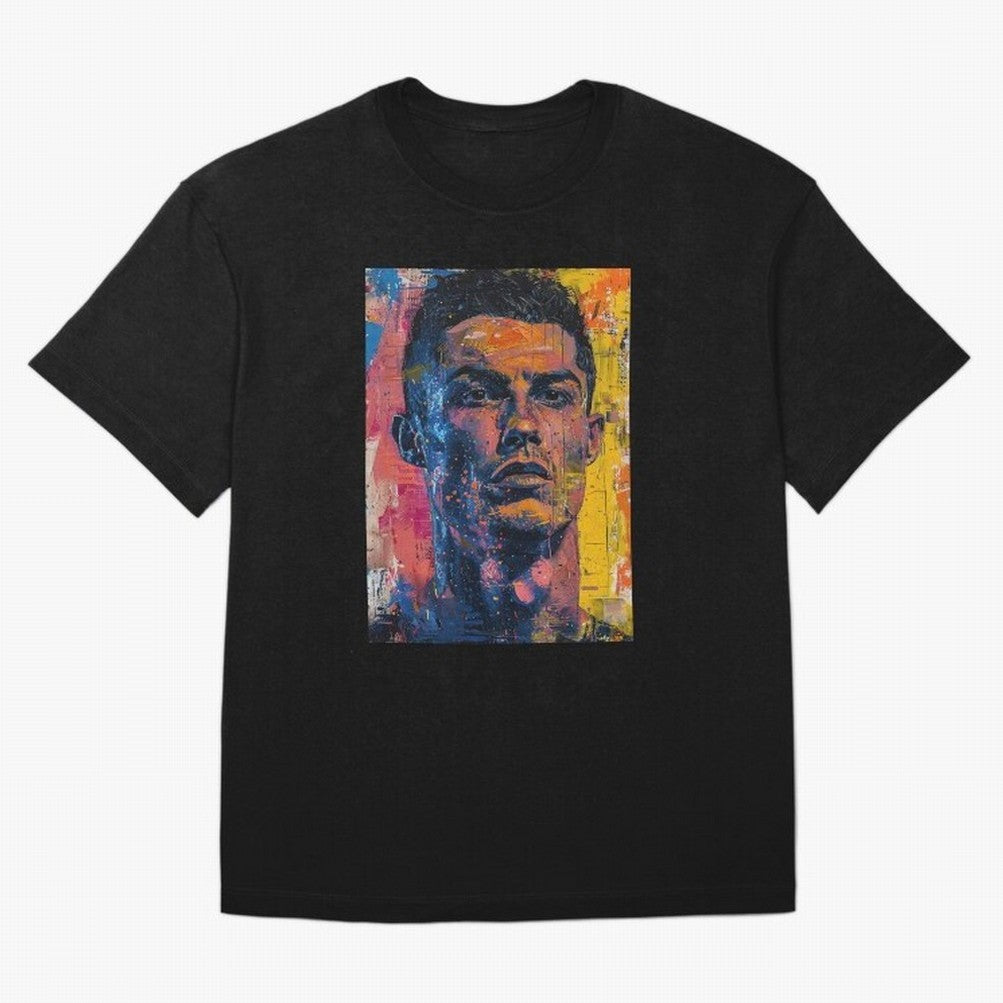 Cristiano Ronaldo illustration Oversized T-Shirt Follow the Final Road of Global Football Passion for FIFA World Cup 2026 Group Stage, Centered on Messi, Neymar and Mbappe, England and Germany, Sports Nostalgia, International Competition, Famous