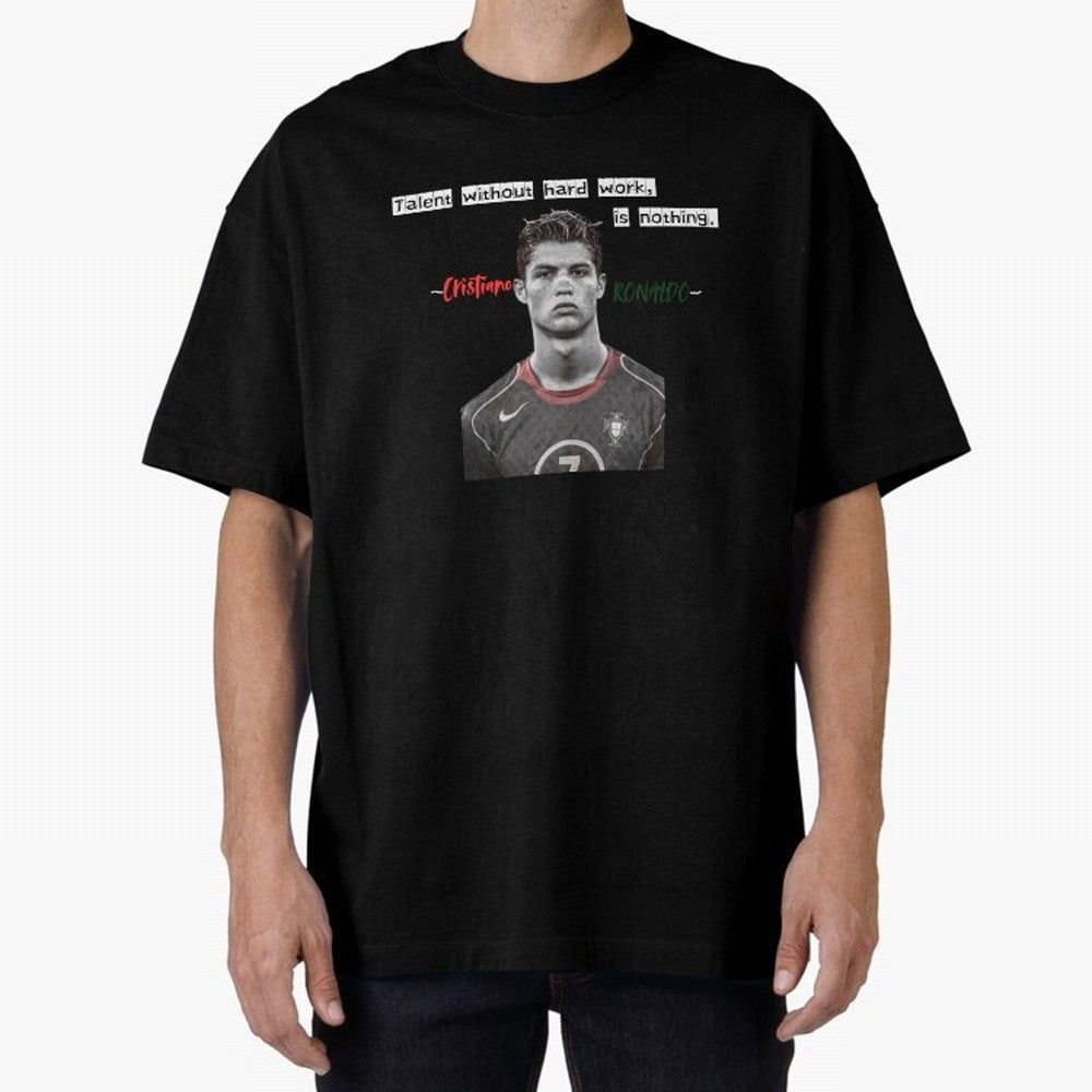 Cristiano Ronaldo - Dedication | NextLevel Motivation Oversized T-Shirt Show Fan Pride Across Match Day Hype around FIFA World Cup 2026, Mbappe and Neymar, Germany, Retro Football Energy, Iconic Rivalries, Trophy Chase Drama and Stadium Atmosphere;