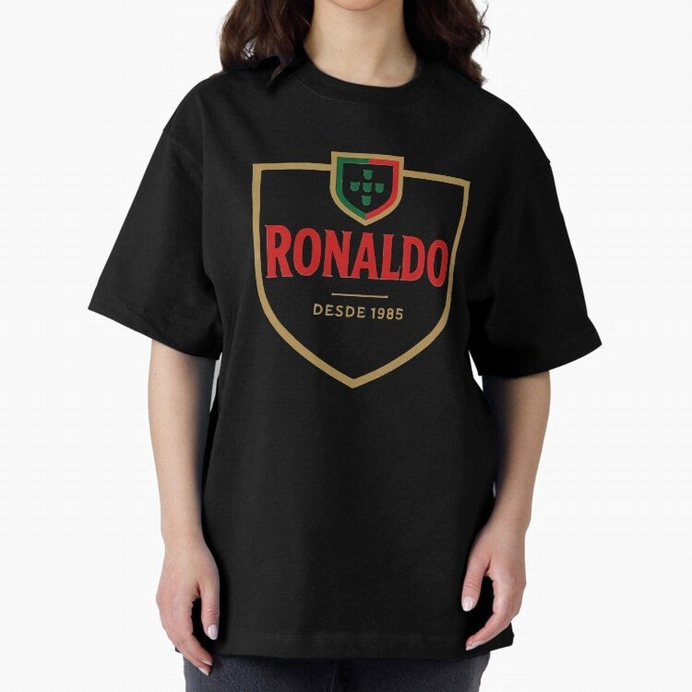 Ronaldo Emblem Sticker ¨C Gold Crest Parody Design Oversized T-Shirt Showcase FIFA World Cup 2026 Spirit, Capturing England and Germany, Messi and Cristiano Ronaldo, Supporter Pride, Iconic Celebrations, Legendary Names and Global Match Day Energy;