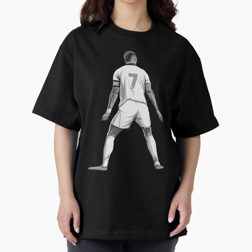 Cristiano Ronaldo Black and White Version Oversized T-Shirt Show Match Day Excitement for Match Day Hype around FIFA World Cup 2026 Group Stage, Messi, Neymar and Mbappe, Brazil, Portugal and Argentina, Sports Nostalgia, International Competition,