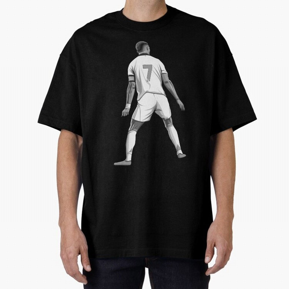 Cristiano Ronaldo Black and White Version Oversized T-Shirt Show Match Day Excitement for Match Day Hype around FIFA World Cup 2026 Group Stage, Messi, Neymar and Mbappe, Brazil, Portugal and Argentina, Sports Nostalgia, International Competition,