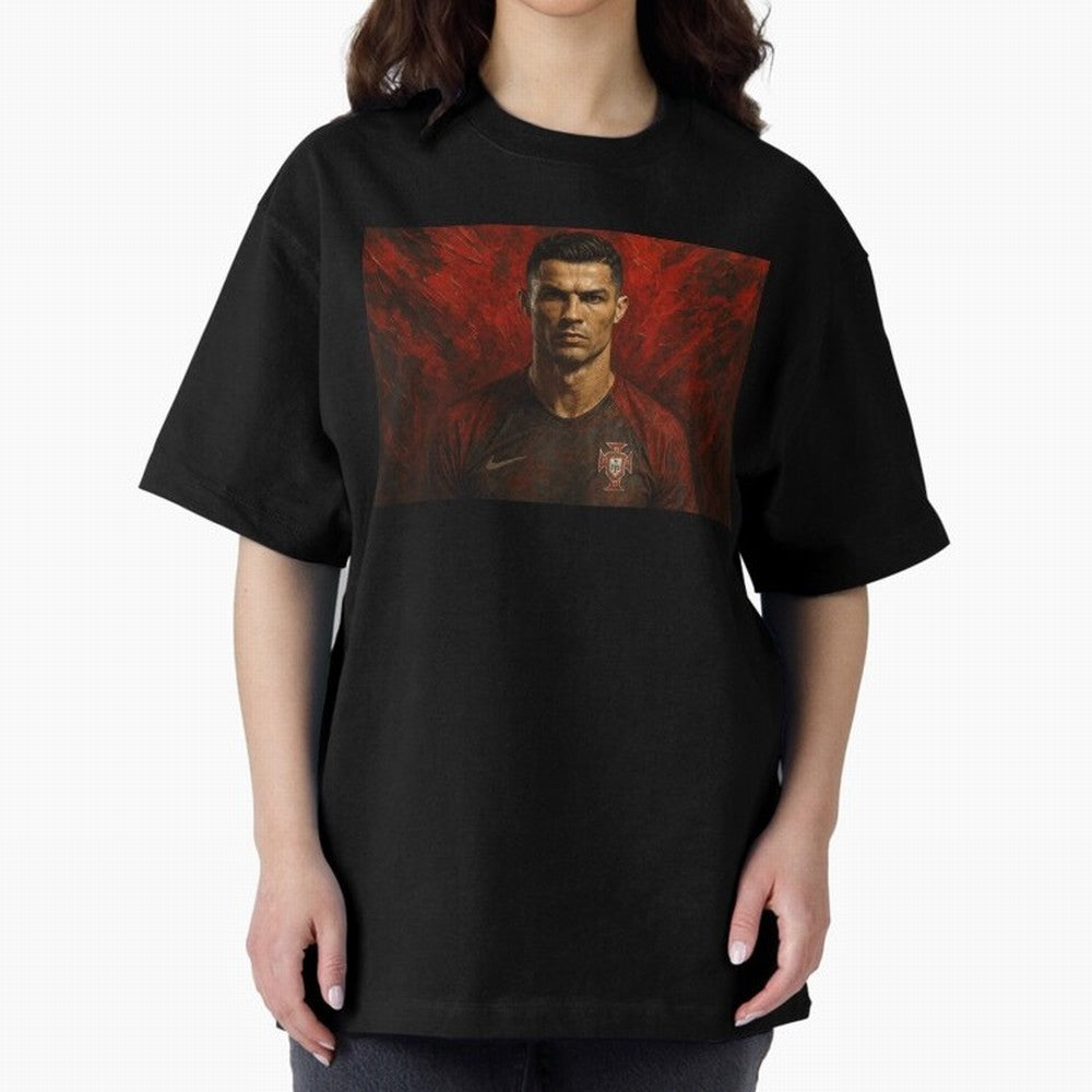 Cristiano Ronaldo Portrait Oversized T-Shirt Support FIFA World Cup 2026 USA Canada Mexico for Fans of Messi, Neymar and Mbappe and France and Portugal, Bringing Sports Nostalgia, International Competition, Famous Players and Unforgettable