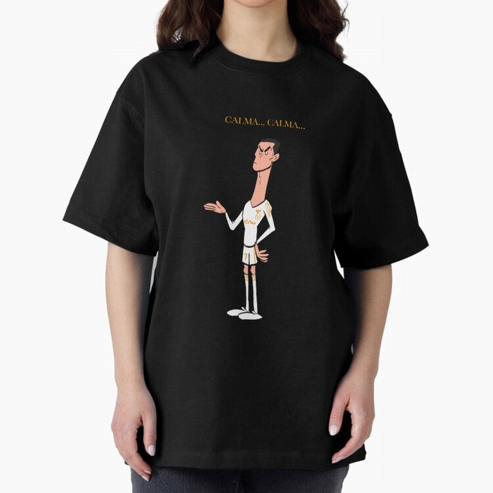 Cristiano Ronaldo ¨C Calma Calma Shirt Celebration (Cartoon) Oversized T-Shirt Share the Excitement of FIFA World Cup 2026 USA Canada Mexico for Fans of Cristiano Ronaldo and Portugal, Spain and Germany, Bringing Game Day Rituals, Football Legends,