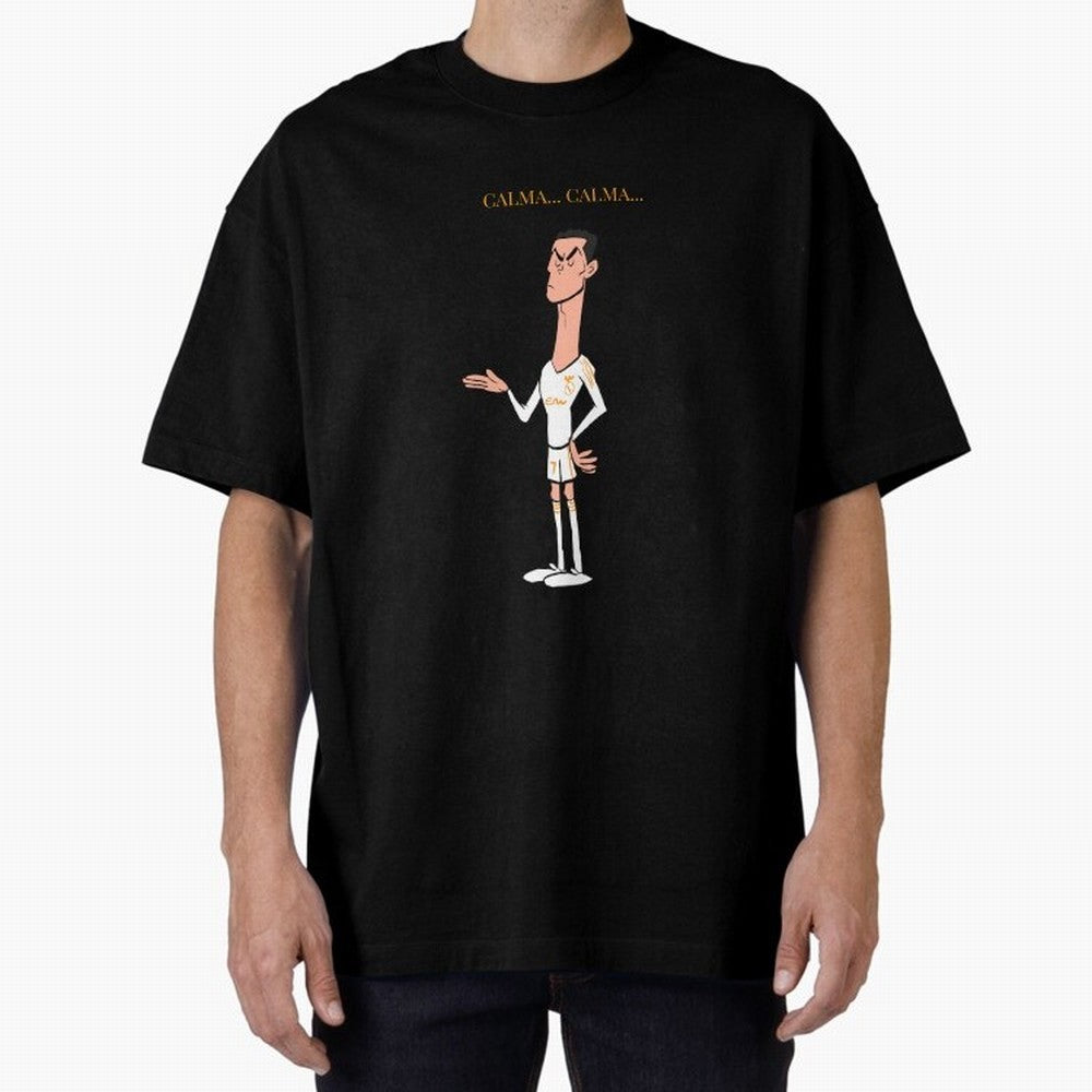 Cristiano Ronaldo ¨C Calma Calma Shirt Celebration (Cartoon) Oversized T-Shirt Share the Excitement of FIFA World Cup 2026 USA Canada Mexico for Fans of Cristiano Ronaldo and Portugal, Spain and Germany, Bringing Game Day Rituals, Football Legends,