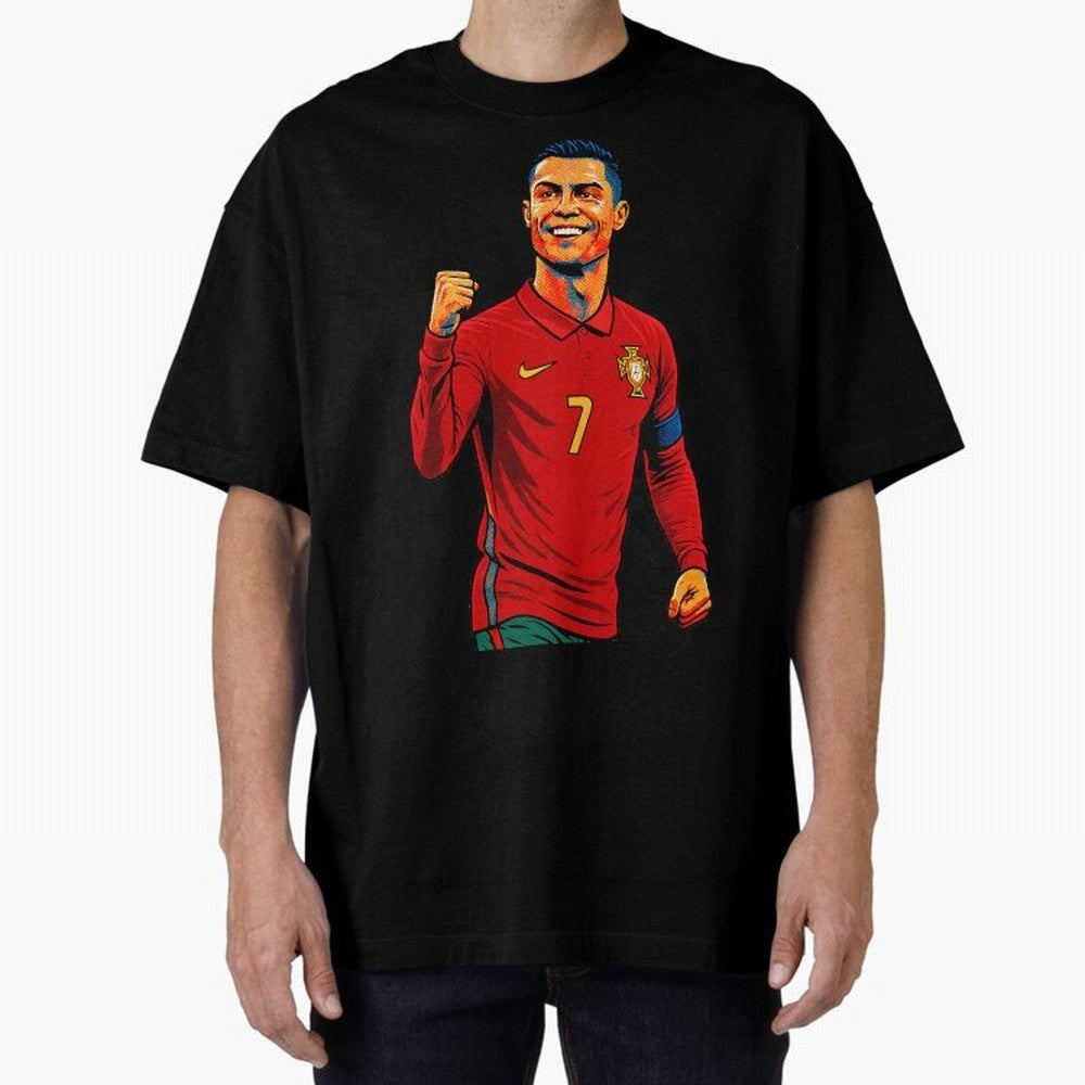 Cristiano Ronaldo Goal Pop Art Oversized T-Shirt Honor Football Greatness during Match Day Hype around FIFA World Cup 2026 Group Stage, Cristiano Ronaldo, Argentina, Championship Spirit, Famous Goals, Roaring Crowds and International Football