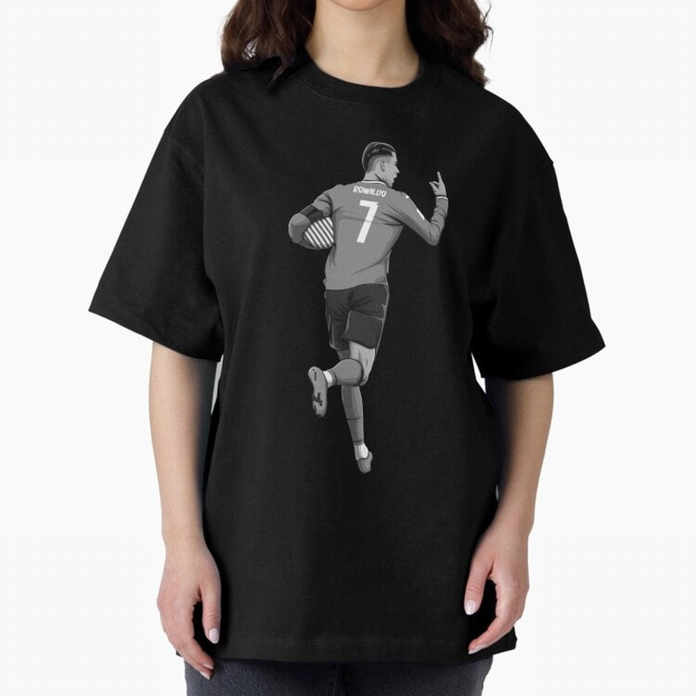 Cristiano Ronaldo Black and White Version Oversized T-Shirt Follow FIFA World Cup 2026 USA Canada Mexico for Fans of Neymar, Haaland and Cristiano Ronaldo and Argentina, Bringing Championship Spirit, Famous Goals, Roaring Crowds and International