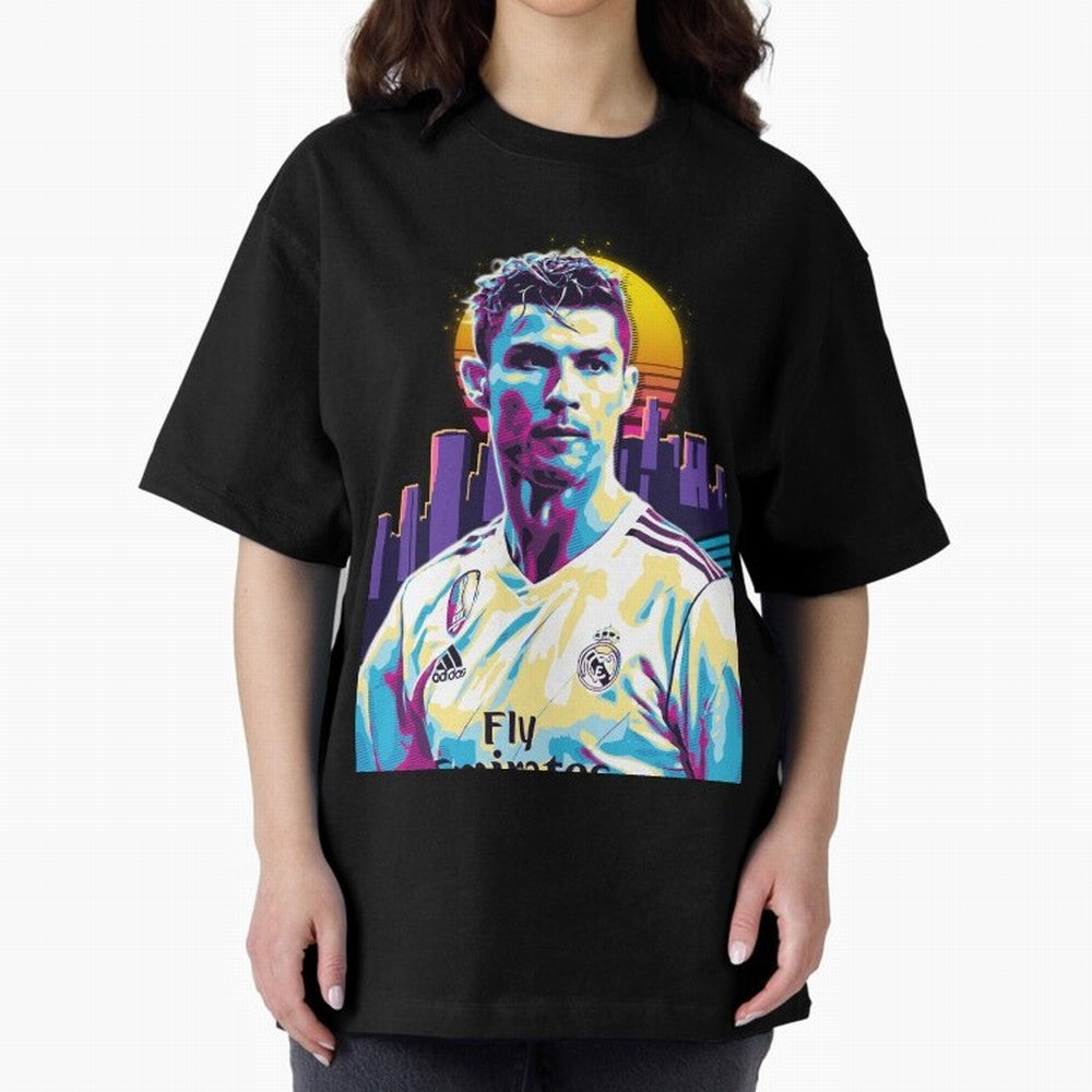 Christiano Ronaldo retro Oversized T-Shirt Carry the FIFA World Cup 2026 Group Stage Journey through Messi Highlights, Portugal, Spain and Germany Pride, Retro Football Energy, Iconic Rivalries, Trophy Chase Drama and Stadium Atmosphere; Created