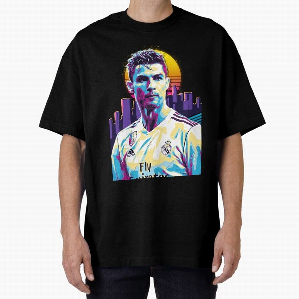Christiano Ronaldo retro Oversized T-Shirt Carry the FIFA World Cup 2026 Group Stage Journey through Messi Highlights, Portugal, Spain and Germany Pride, Retro Football Energy, Iconic Rivalries, Trophy Chase Drama and Stadium Atmosphere; Created