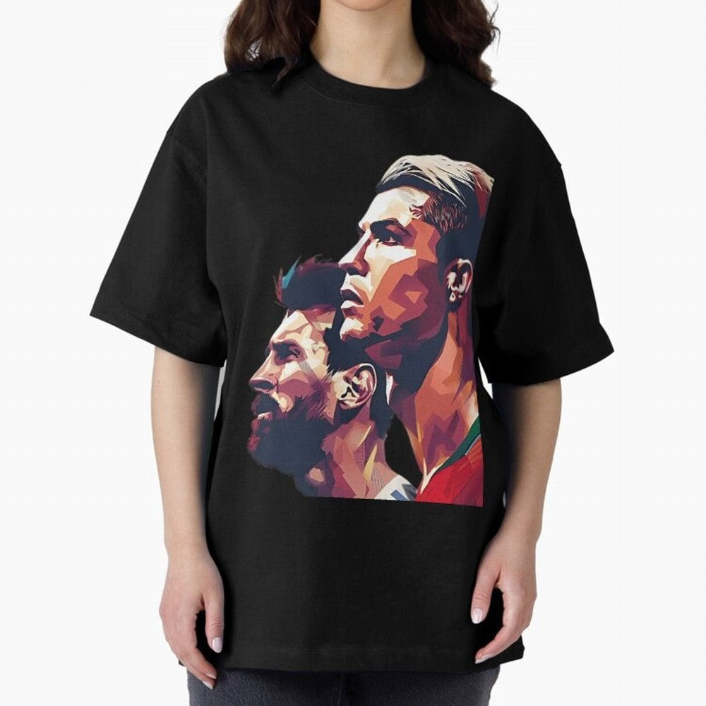 ronaldo and messi - Goat Oversized T-Shirt Celebrate Supporters United by Global Football Passion for FIFA World Cup 2026, with Haaland and Mbappe, England and Germany, Sports Nostalgia, International Competition, Famous Players and Unforgettable