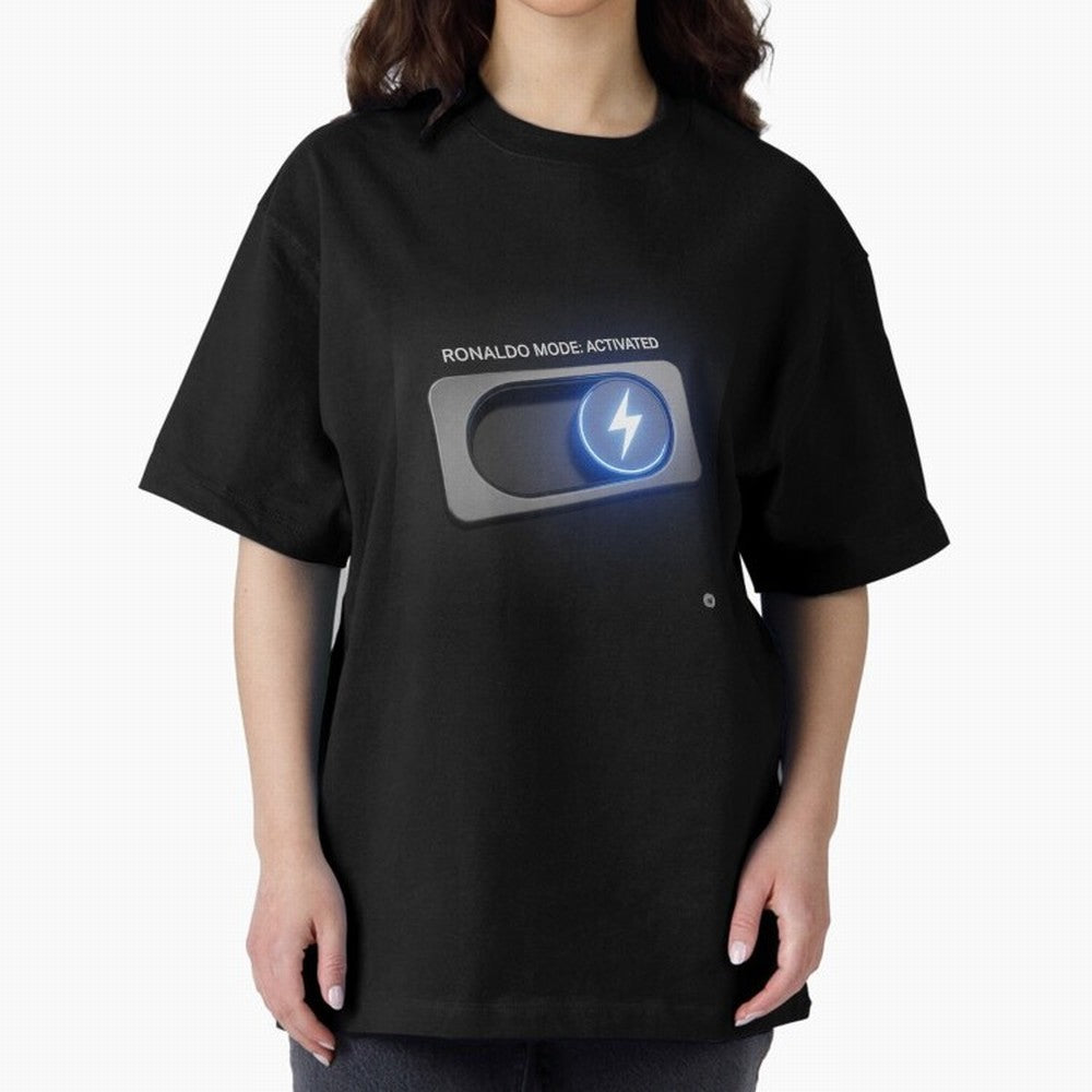 Ronaldo Mode: Activated ¨C Power Switch Football Art Oversized T-Shirt Support Global Football Passion for FIFA World Cup 2026 USA Canada Mexico, Highlighting Haaland, Spain and Netherlands, Retro Football Energy, Iconic Rivalries, Trophy Chase